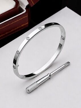 Stamped Love Screwdriver Platinum Silver Thin Version Bangle Bracelet No Stones